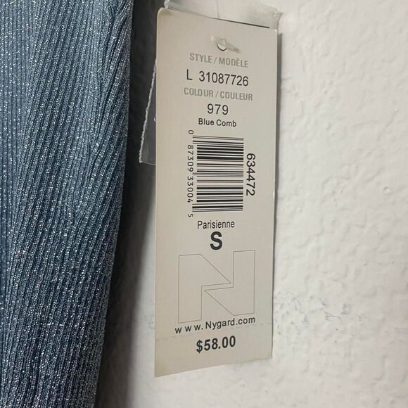 NWT Nygard Y2K Blue Ombré Sparkly Metallic Silk Blend Stretch Top Sz Small (6/8) - Picture 5 of 8